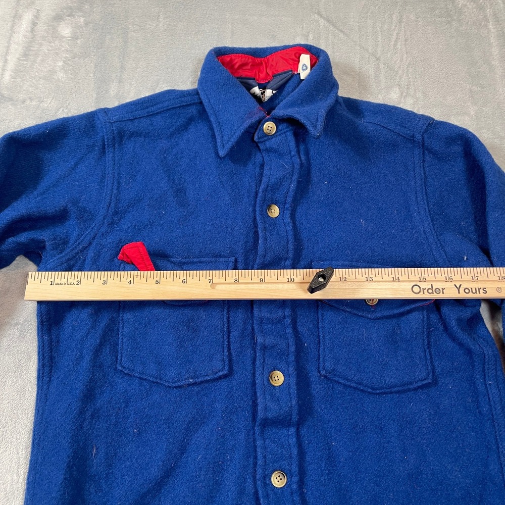 Woolrich Vintage Mens Blue Wool Blend Shirt Jacket Red Trim Made in USA 6012 S - Picture 5 of 8